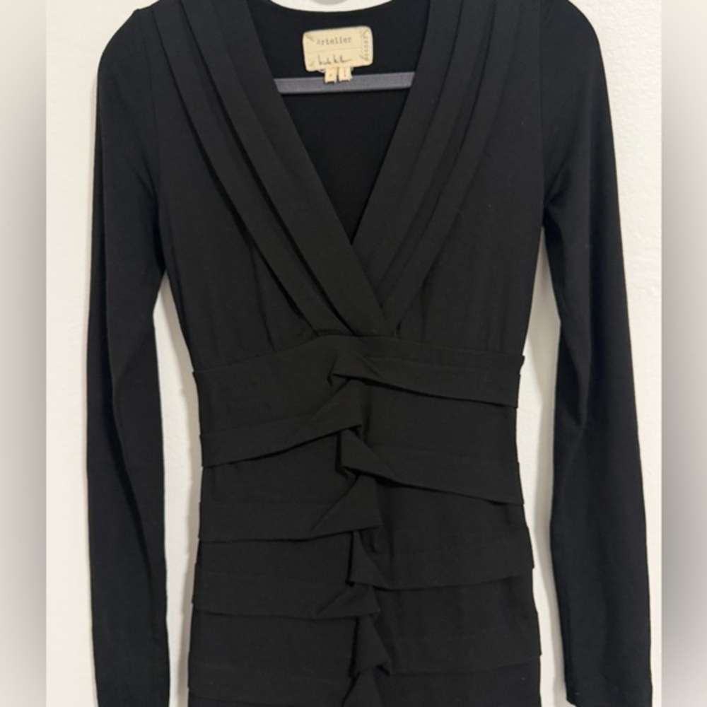 Nicole Miller Atelier Little Black Bandage Dress Long Sleeve V-Neck Bodycon XS - Picture 1 of 11